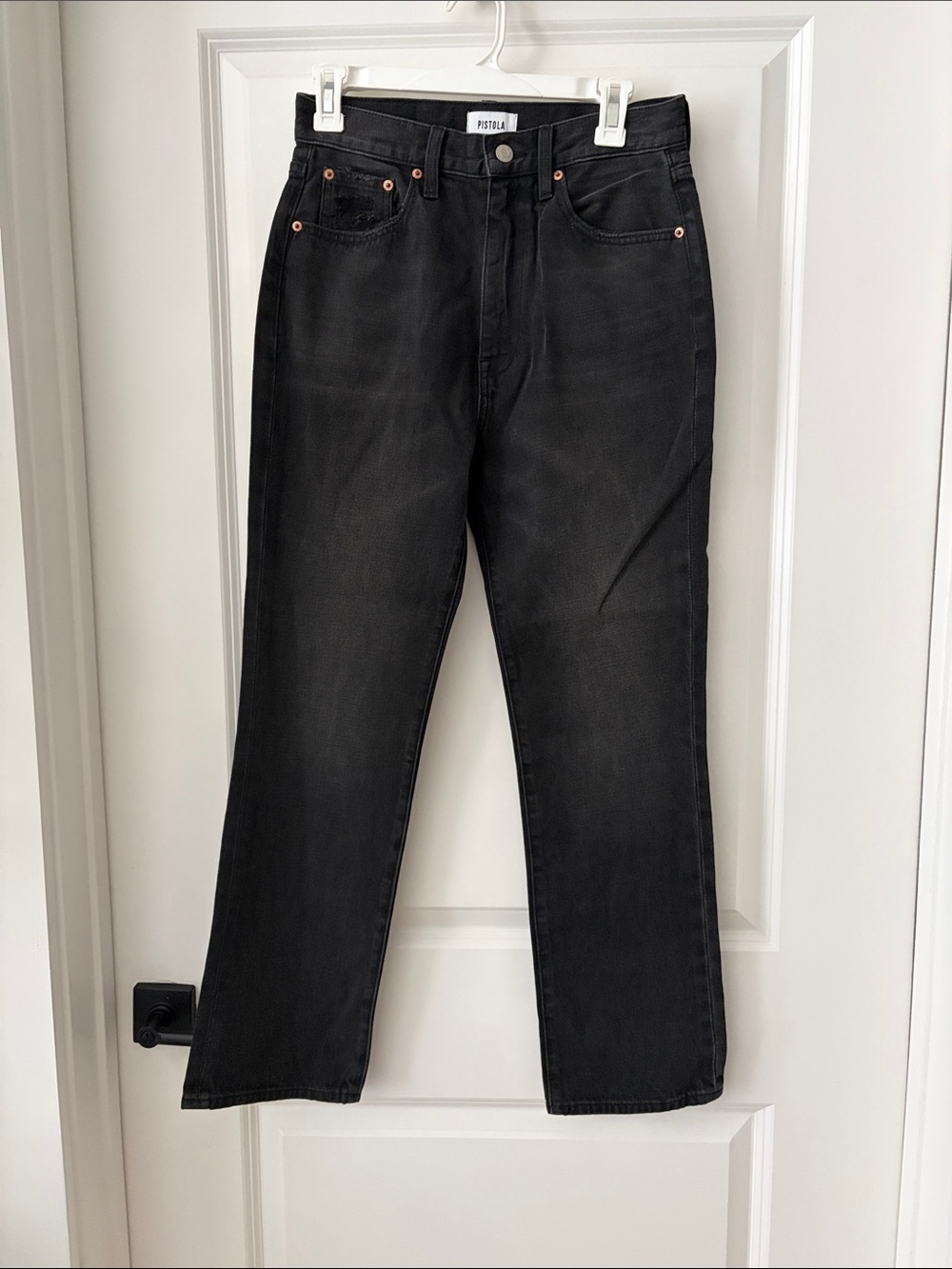 Pistola High Rise Mom Kick Black Straight Jeans
